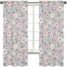 Grey Watercolor Floral Window Treatment Panels Curt