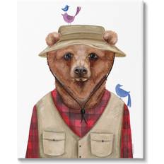 Wall Decorations Stupell Industries Red Tartan Bear Camping Gear Birds Canvas Art Wall Decor