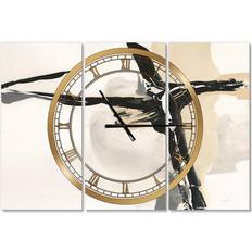 Clocks Design Art 'Creamy Tan Form I' Glam 3 Panels Large Wall Clock