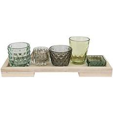 Multicolored Candle Holders Co-Op Glass Votive/Tealight on Wood Tray Candle Holder