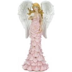 Solar Powered Pink Rose Angel Statue Figurine