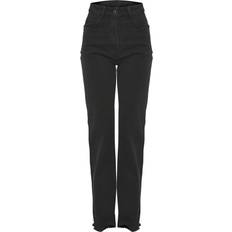 PrettyLittleThing Frayed Hem Wide Leg Jeans - Washed Black