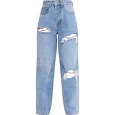 PrettyLittleThing Blå Bukser & Shorts PrettyLittleThing Petite Open knee Boyfriend Jeans - Light Blue