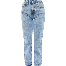 PrettyLittleThing High Waist Straight Leg Jeans - Mid Blue Acid Wash