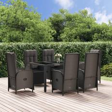 VidaXL Ensembles repas de patio vidaXL À Manger Jardin Et Coussins 7 pcs Noir Et Gris Rotin Ensemble repas de patio