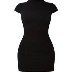 PrettyLittleThing Structured Contour Rib Cap Sleeve Bodycon Dress - Black