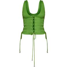 PrettyLittleThing 32 - Dame Overdele PrettyLittleThing Woven Lace Up Detail Plunge Sleeveless Top - Bright Green