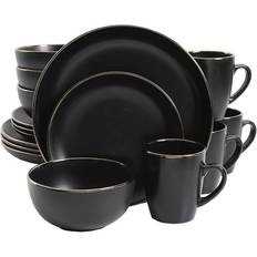 Black Dinner Sets Gibson Rockaway Round Stoneware Dinnerware Service for 4 16 pcs Black Gold Rim Dinner Set 16pcs