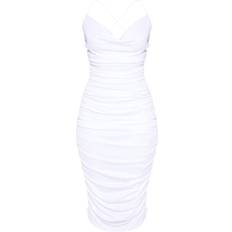 PrettyLittleThing Crinkle Texture Ruched Cowl Neck Midi Dress - White