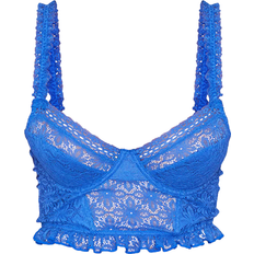 Bleu - Femme Corsets PrettyLittleThing Lace Hook And Eye Detail Crop Corset - Bright Blue