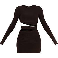 PrettyLittleThing Slinky Cut Out Waist Ring Detail Bodycon Dress - Black