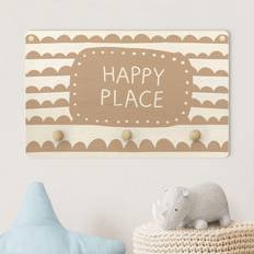 Natur Garderoben Kindergarderobe Holz Spruch Happy Place im Wolkenband