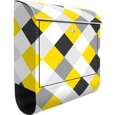 Yellow Letterboxes & Posts Briefkasten Geometrisches Muster gedrehtes Schachbrett