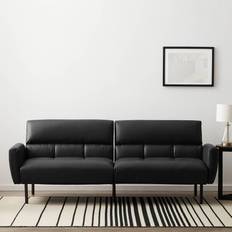 Lucid Comfort Collection Futon Black Faux Leather Sofa 36" 2 Seater