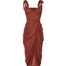 PrettyLittleThing Underwire Detail Draped Midi Dress - Chocolate