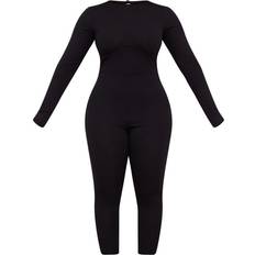 PrettyLittleThing Shape Rib Underbust Detail Long Sleeve Jumpsuit - Black