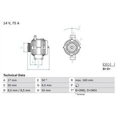 Bosch Generadores Bosch 0 986 049 081 Alternador 14V 75A FIAT Doblo I Cargo