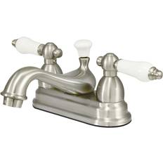 Taps Kingston Brass KS3608PL 4 in Centerset Bathroom Faucet Brushed Nicke Grey