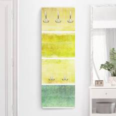 Yellow Coat Hooks Wandgarderobe Holzpaneel Abstrakt Harmony Kleiderhaken