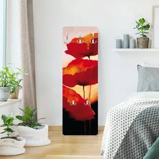 Wandgarderobe Holzpaneel Blumen Poppy Kleiderhaken