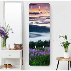 Purple Coat Hooks Wandgarderobe Holzpaneel Architektur Skyline Kleiderhaken