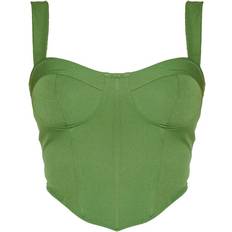 Green - Women Corsets PrettyLittleThing Shape Woven Corset Crop Top - Khaki