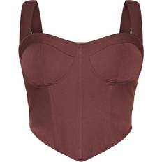 Corsets PrettyLittleThing Shape Woven Corset Crop Top - Chocolate Brown