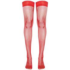 Lace Top Fishnet Hold Up Stockings - Red