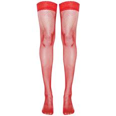 Rouge Collants PrettyLittleThing Lace Top Fishnet Hold Up Stockings - Red