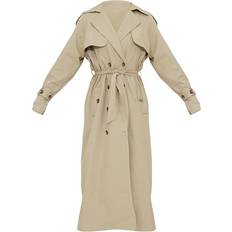 PrettyLittleThing 32 - Dame Overtøj PrettyLittleThing Panel Detail Belted Trench Coat - Khaki