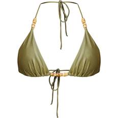 PrettyLittleThing Wooden Bead Triangle Bikini Top - Olive