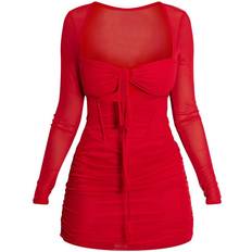 PrettyLittleThing Shape Mesh Corset Detail Cut Out Bodycon Dress - Red