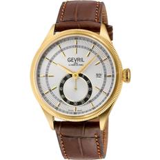 Gold - Men Wrist Watches Gevril Empire 48105 Swiss Automatic IP Gold 316L Case White Brown Leather One Size