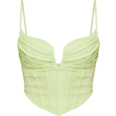 Green - Women Corsets PrettyLittleThing Strappy Pleated Bust Corset Detail Crop Top - Lime