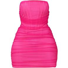 Meshdetaljer Klänningar PrettyLittleThing Shape Mesh Corset Detail Ruched Bodycon Dress - Hot Pink