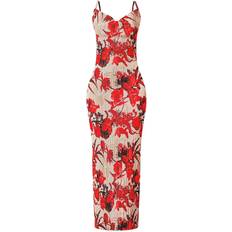 PrettyLittleThing Plisse Strappy Maxi Dress - Nude Floral Print