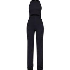 PrettyLittleThing Cut Out Rib Wide Leg Jumpsuit - Black