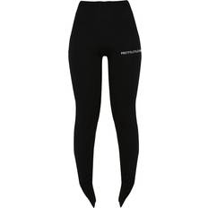 Elastane/Lycra/Spandex - Women Leggings PrettyLittleThing Crinkle Rib Split Hem Leggings - Black