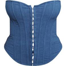 Bleu - Femme Corsets PrettyLittleThing Shape Lace Up Back Woven Corset - Blue