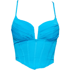 PrettyLittleThing Blå Undertøj PrettyLittleThing Strappy Pleated Bust Corset Detail Crop Top - Bright Blue