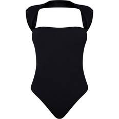 PrettyLittleThing Contour Rib Cut Out Short Sleeve Bodysuit - Black