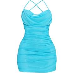 PrettyLittleThing Shape Cowl Bralet Detail Ruched Bodycon Dress - Aqua Blue