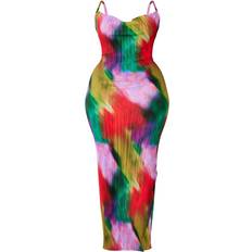 PrettyLittleThing Printed Plisse Cowl Neck Maxi Dress Plus Size - Multi