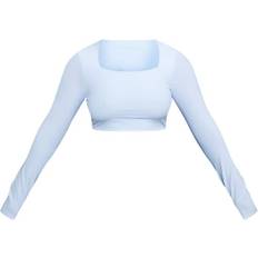 PrettyLittleThing Shape Slinky Long Sleeve Square Neck Crop Top - White