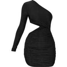 PrettyLittleThing Kjoler PrettyLittleThing Slinky One Shoulder Waist Cut Out Ruched Bodycon Dress - Black