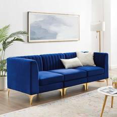 Blue Sofas modway Channel Tufted Performance Velvet 3-Seater Sofa