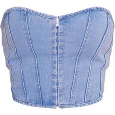 PrettyLittleThing Denim Hook and Eye Structured Corset - Light Blue Wash