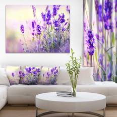 Purple Wall Decorations Design Art "Purple Lavender Field" Floral Photography Canvas Print Framed Art