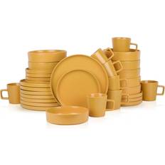 STONE LAIN Cleo Modern Stoneware 32-Piece Dinnerware For 8 Yellow Dinner Set