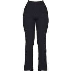 Acrylic Trousers & Shorts PrettyLittleThing Petite Knitted Rib High Waisted Skinny Flares - Black